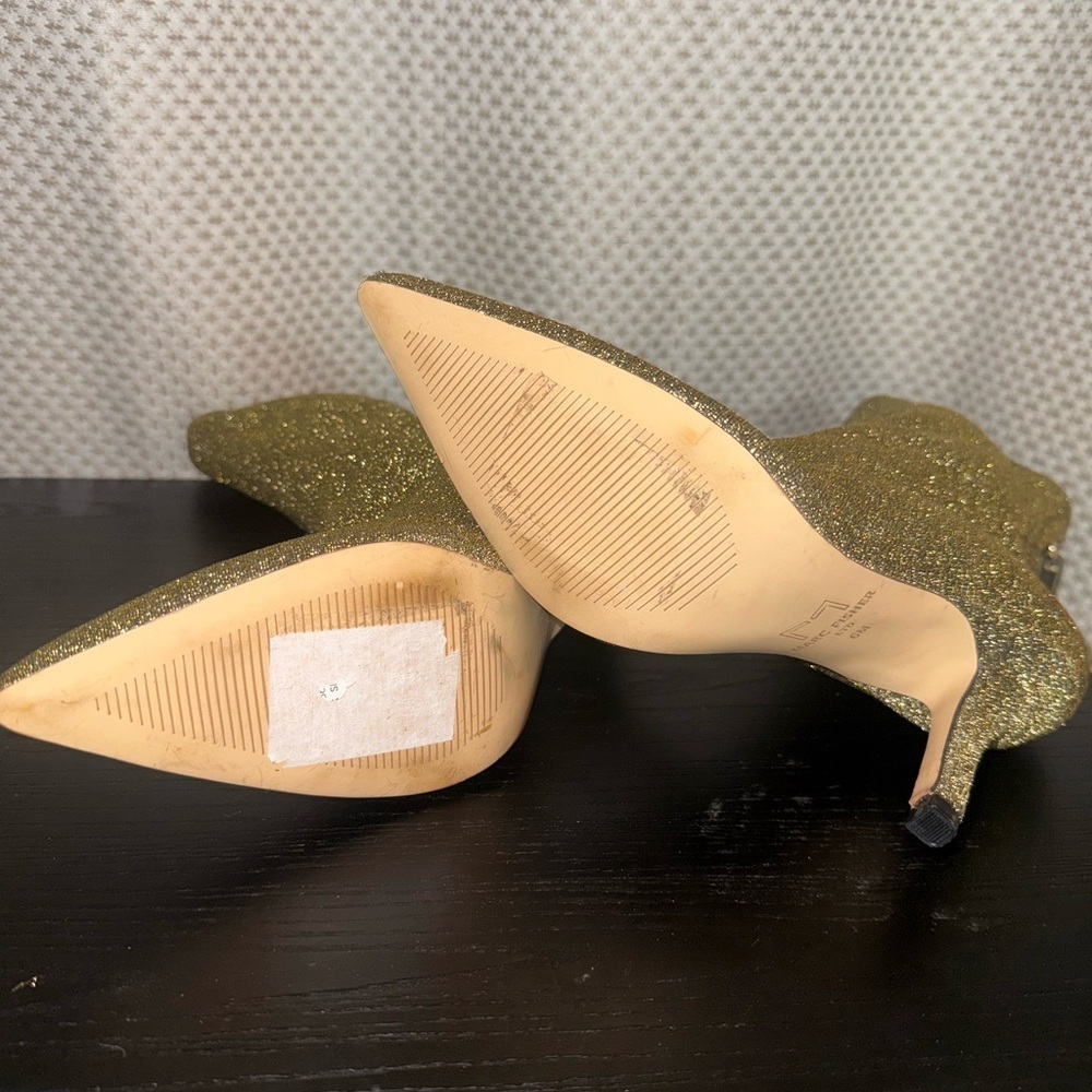 Marc Fisher LTD Breezy gold glitter stretch sock ankle boots - Picture 7 of 8